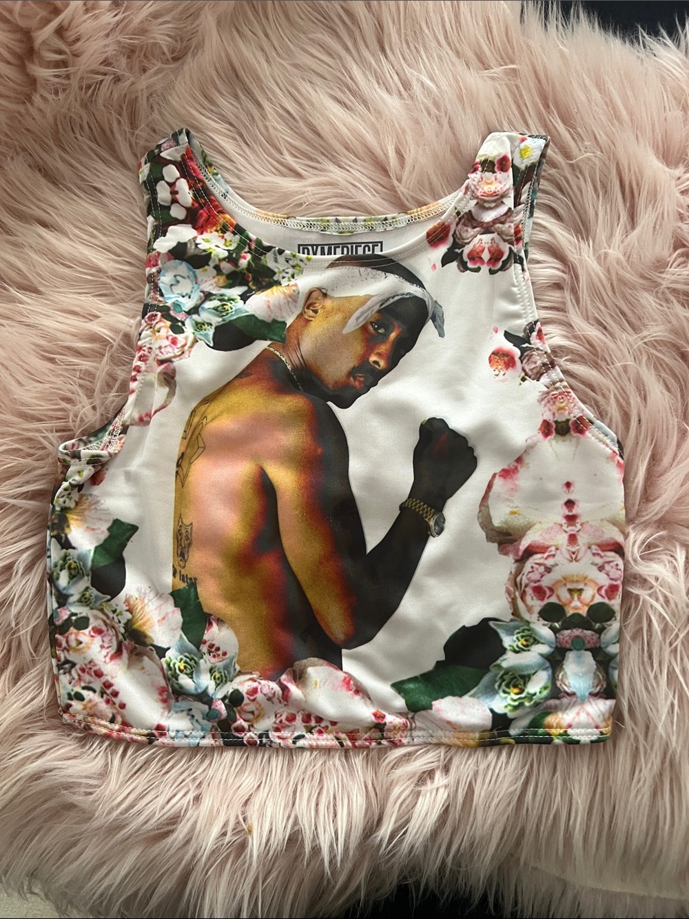 Tupac Graphic Floral Crop Tank Dimepiece